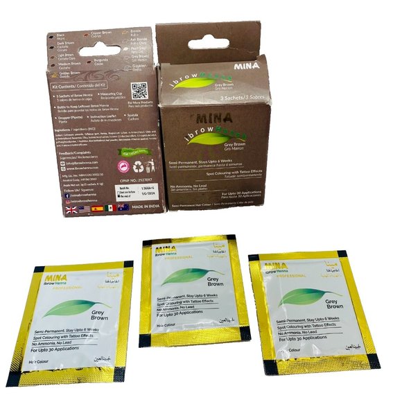 Mina Ibrow Henna Grey Brown Semi Permanent Eyebrow Colouring Kits Henna Eyebrows - Picture 2 of 7